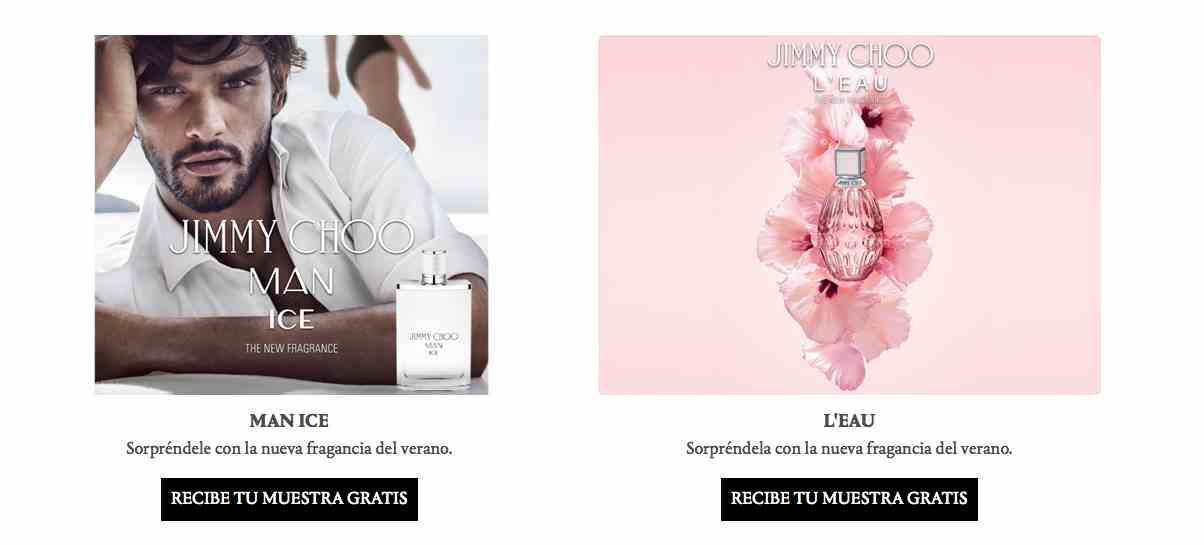 Muestras gratis de perfumes de Jimmy Choo